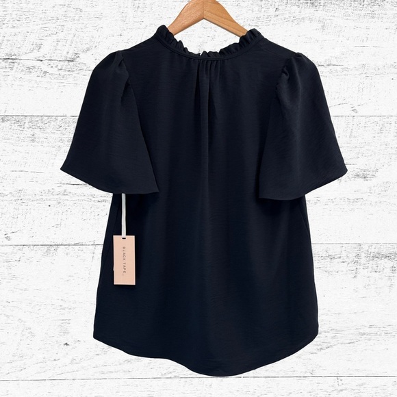 Black Tape Blue Flutter Sleeve Tie Front Blouse - Picture 2 of 5